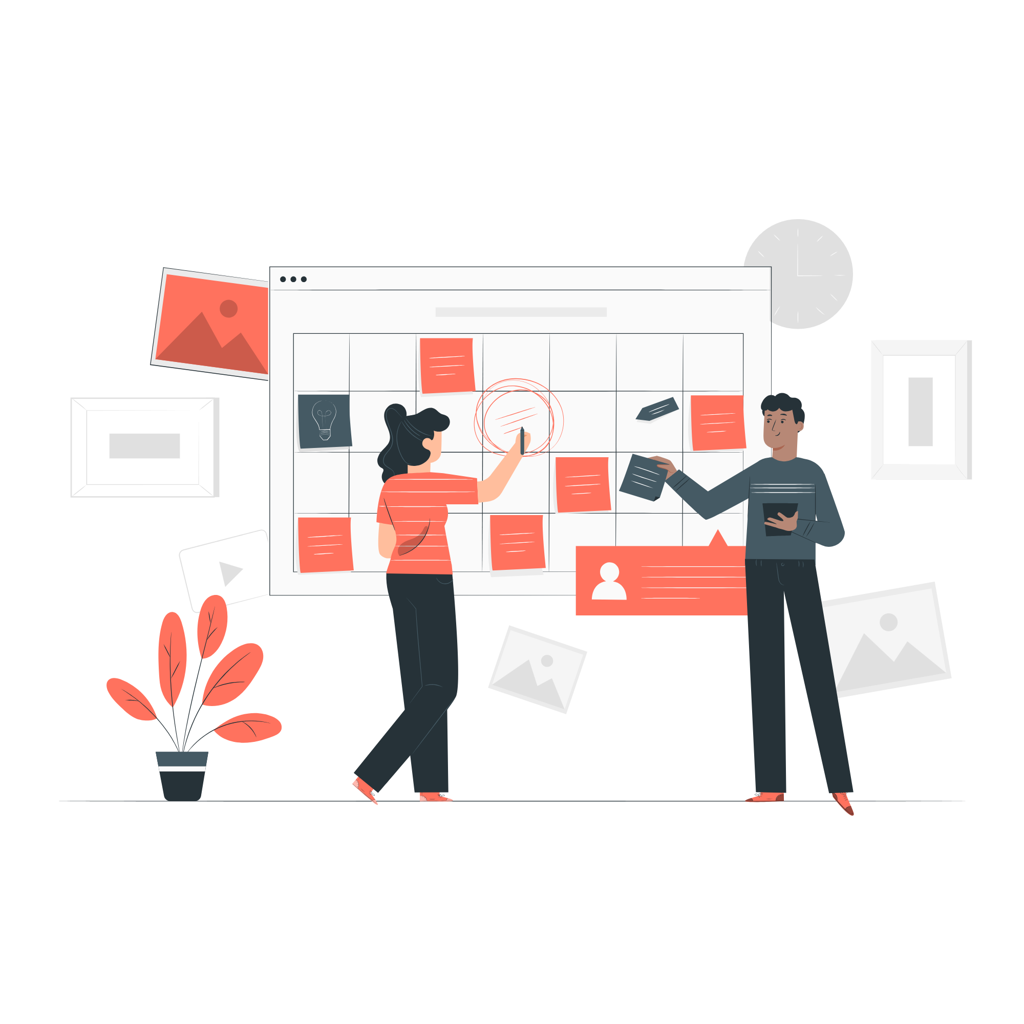 two people looking at board